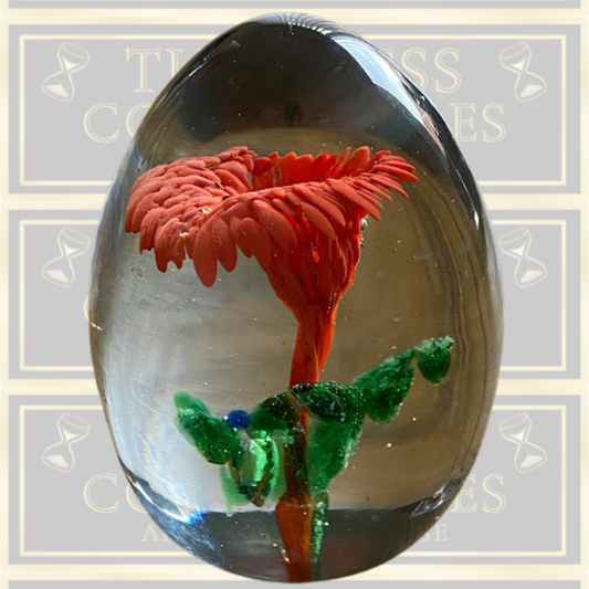 Vintage Egg shape Red Flower Paperweight