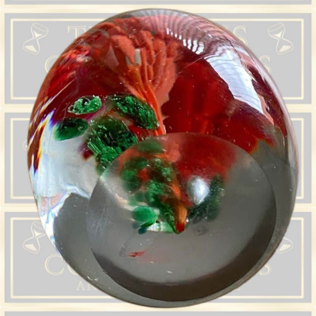 Vintage Egg shape Red Flower Paperweight
