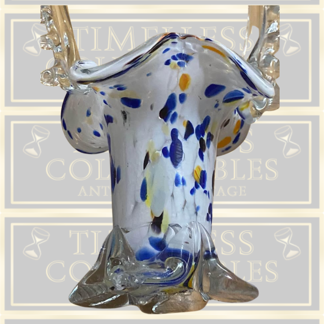 Hands Blown Vintage Multi Coloured Art Glass Basket Posy Vase