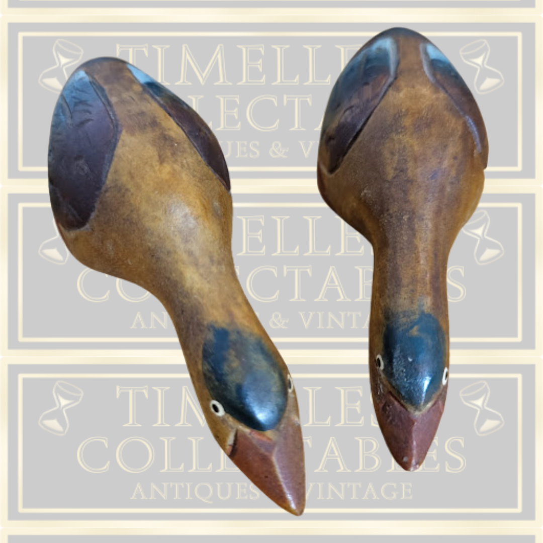 Pair Folk Art Wooden Feeding Ducks