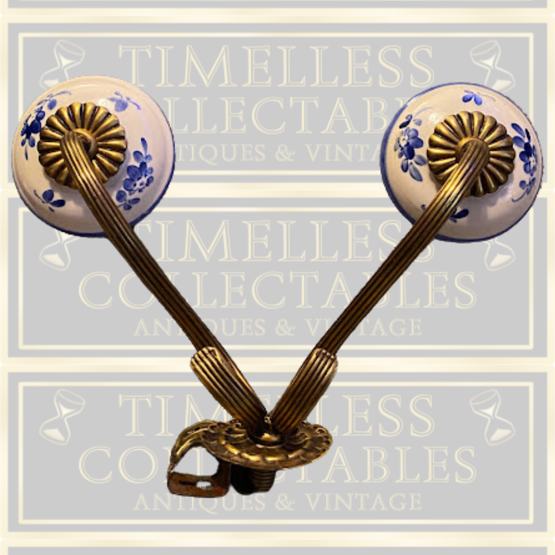 Vintage french Brass & Porcelain Double sconce Wall Lights