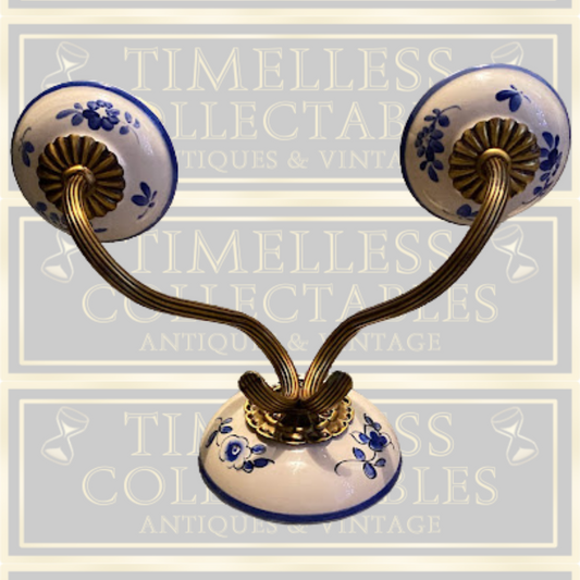 Vintage french Brass & Porcelain Double sconce Wall Lights