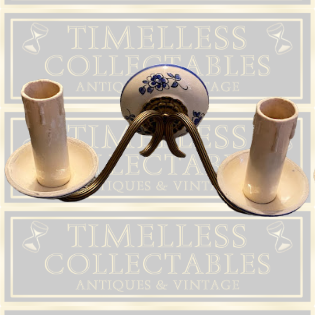 Vintage french Brass & Porcelain Double sconce Wall Lights