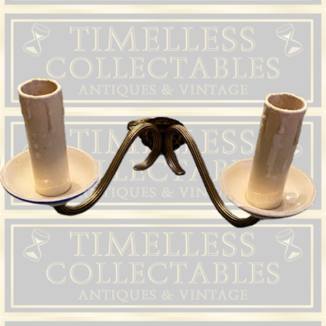 Vintage french Brass & Porcelain Double sconce Wall Lights