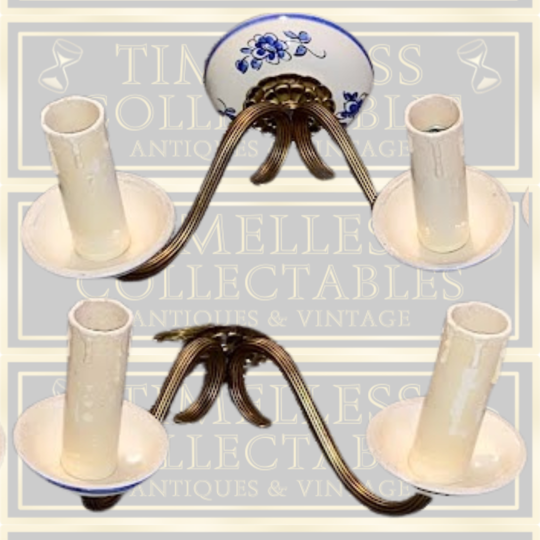 Vintage french Brass & Porcelain Double sconce Wall Lights