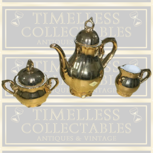 Rudolf Wachter (RW) Vintage Bavaria Germany Gold Glaze Teapot Sugar pot and Creamer