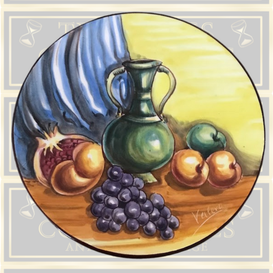 Majolica Spanish Hand Painted Ceramic Wall Plate Signed Valero