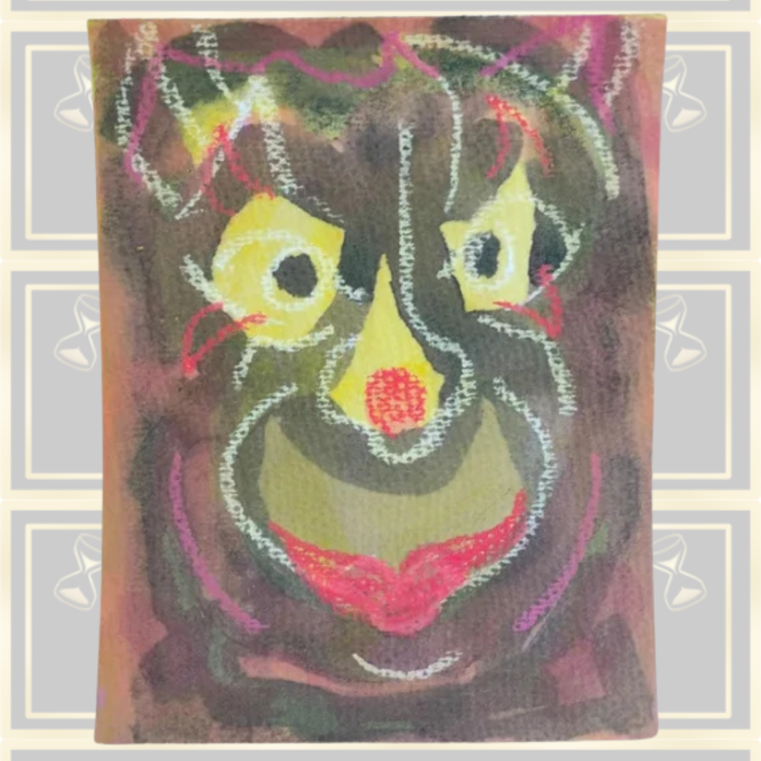 Vintage Set Of 3 Small Gouache Paintings Funny Faces Clown Monkey Circus by Fk Owen