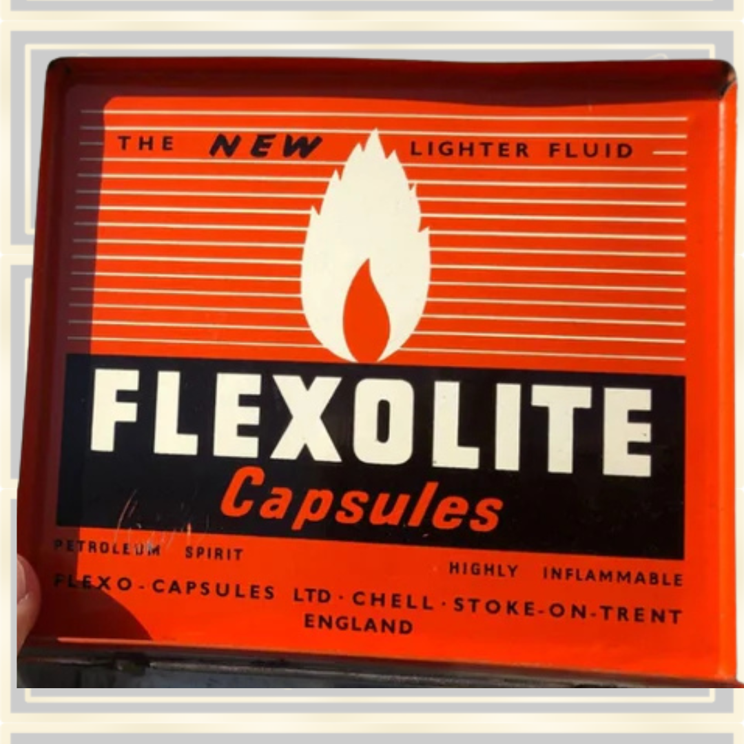 Vintage Flexolite Shop Counter Advertisement Lighter Fluid Tin