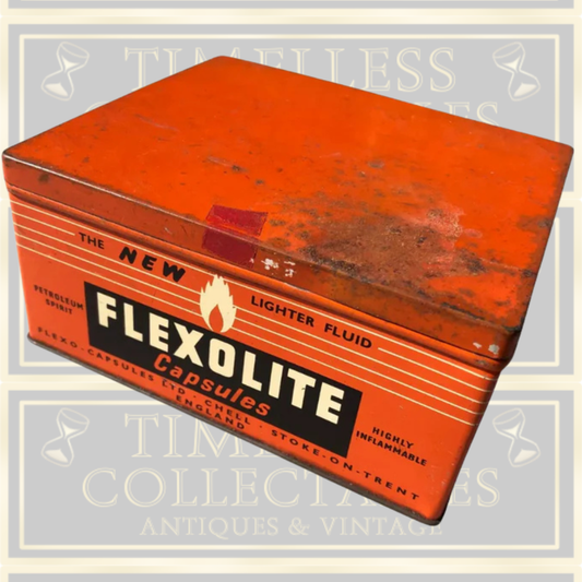 Vintage Flexolite Shop Counter Advertisement Lighter Fluid Tin