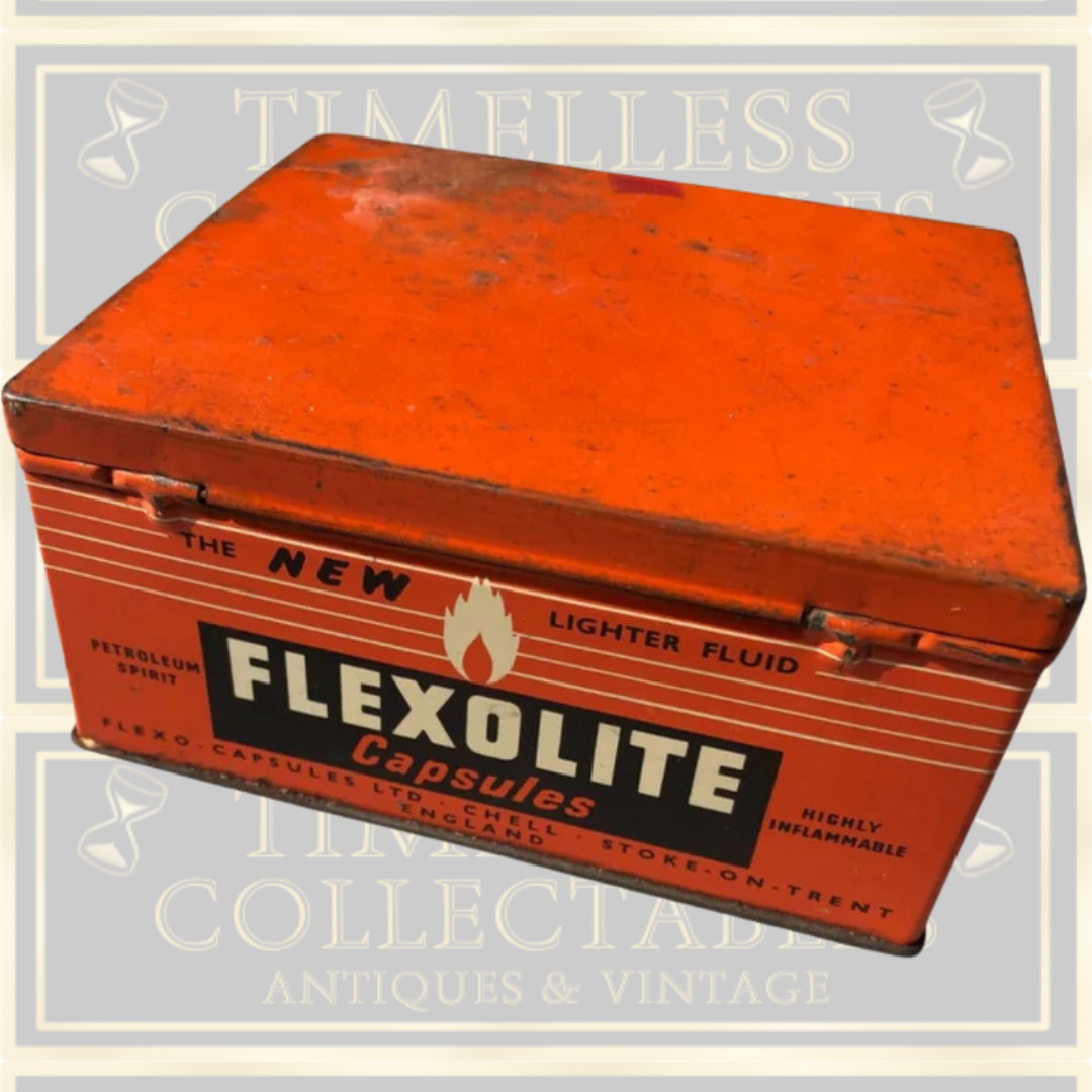 Vintage Flexolite Shop Counter Advertisement Lighter Fluid Tin