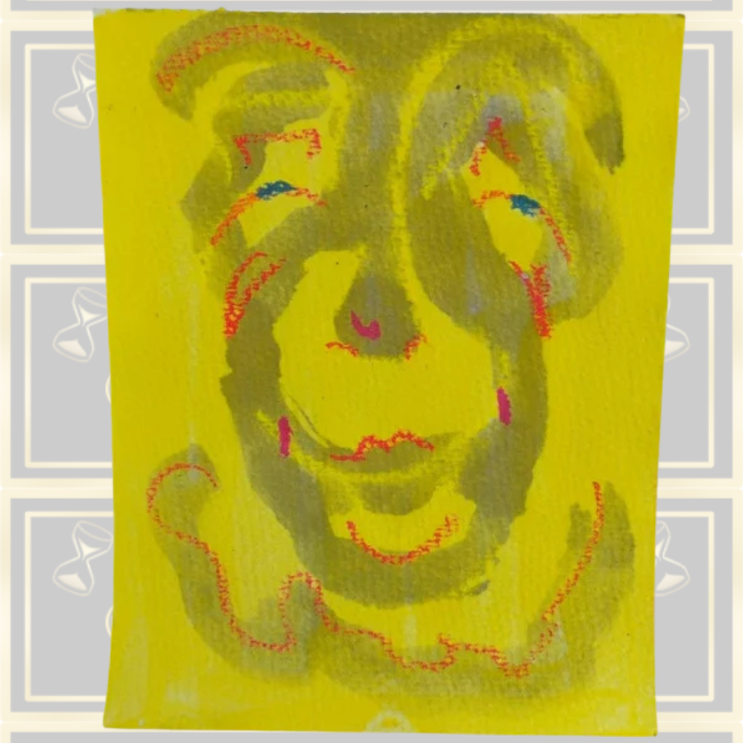 Vintage Three Bright Yellow Small Gouache Paintings