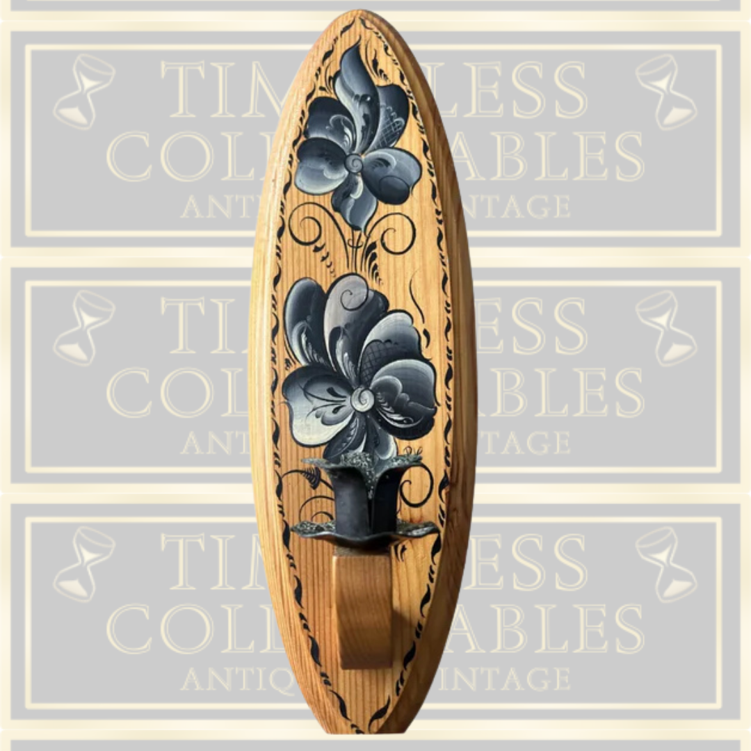 Vintage Norwegian Rosemaling Wood Wall Sconce Candle Holder