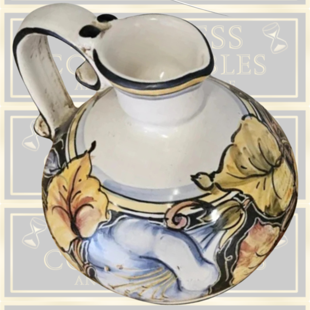Vintage Pair Of Exquisite Italian Saca Castello Hand Painted Ceramic Jugs