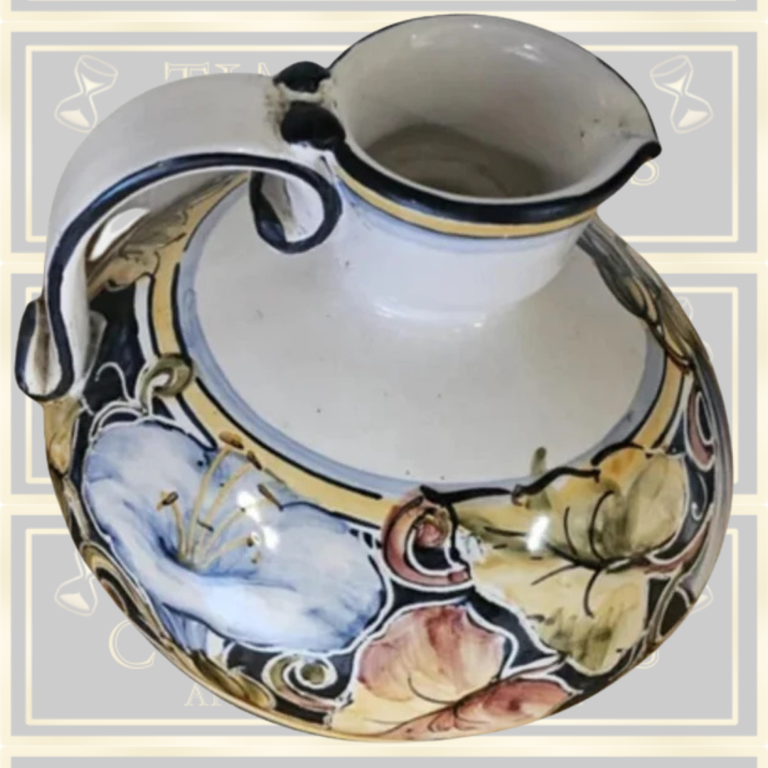 Vintage Pair Of Exquisite Italian Saca Castello Hand Painted Ceramic Jugs