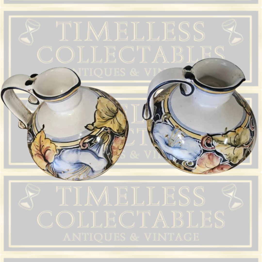 Vintage Pair Of Exquisite Italian Saca Castello Hand Painted Ceramic Jugs