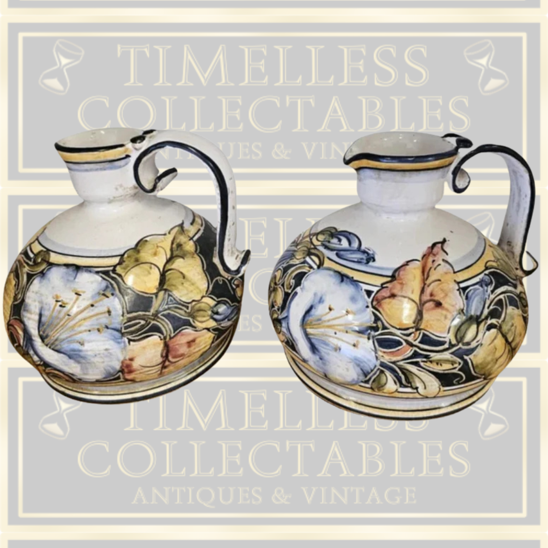 Vintage Pair Of Exquisite Italian Saca Castello Hand Painted Ceramic Jugs