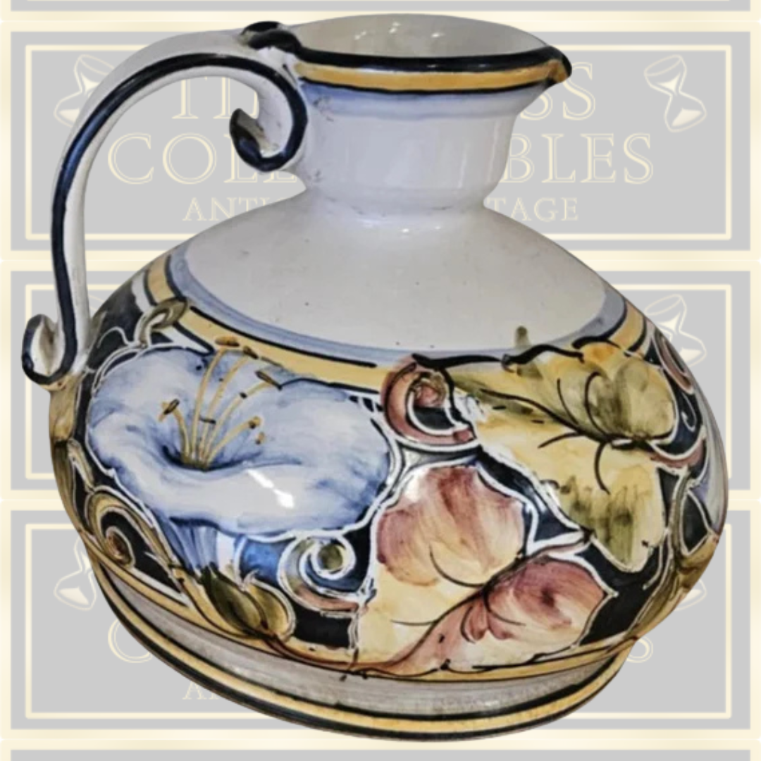 Vintage Pair Of Exquisite Italian Saca Castello Hand Painted Ceramic Jugs