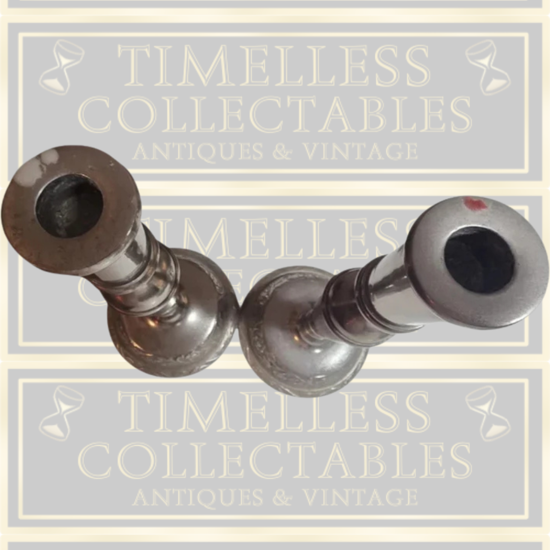 Antique Indian Silver Metal Candle Holders