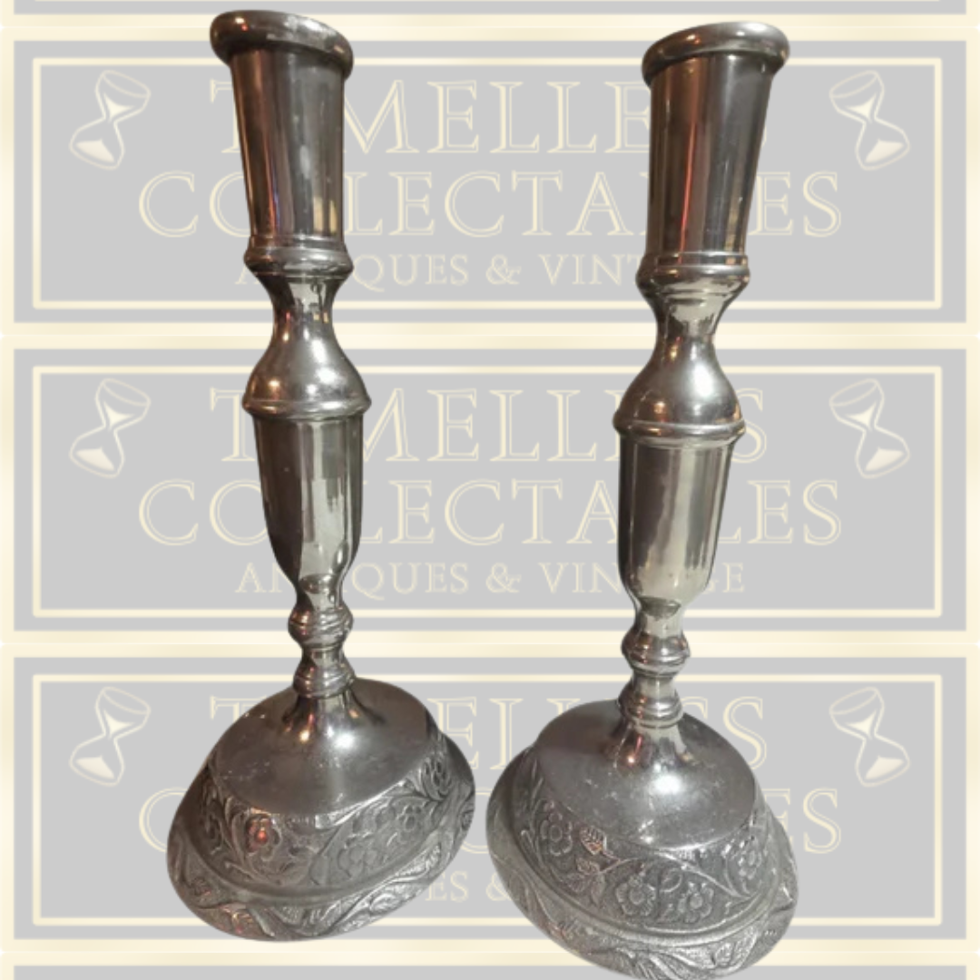 Antique Indian Silver Metal Candle Holders