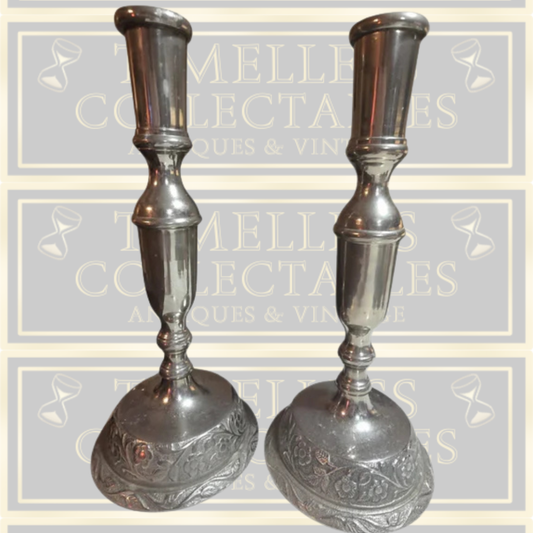 Antique Indian Silver Metal Candle Holders