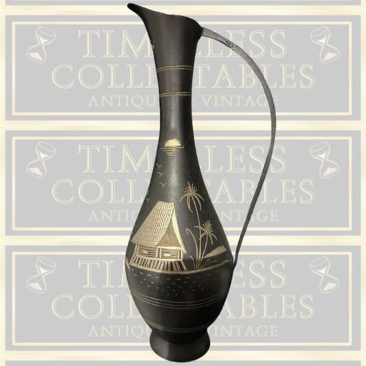 Vintage Black Etched indian Brass Pitcher