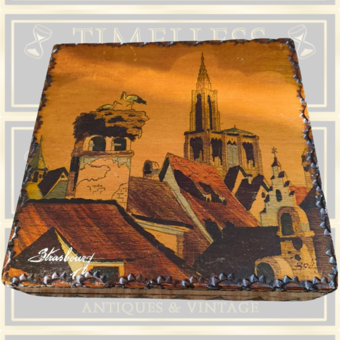Vintage French Hand Painted Hand Carved Wooden Box
