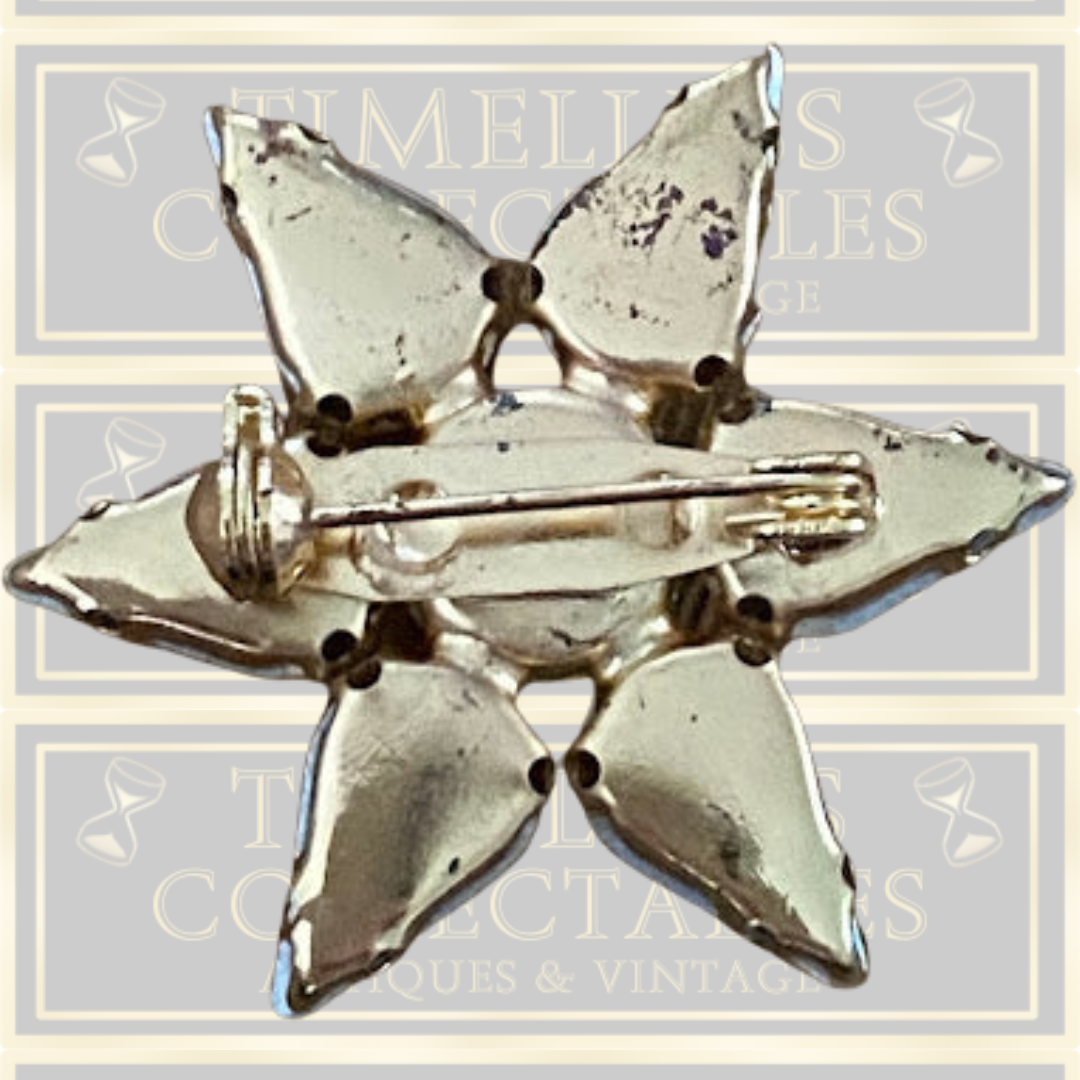 Vintage Starburst Clear Rhinestone Brooch,