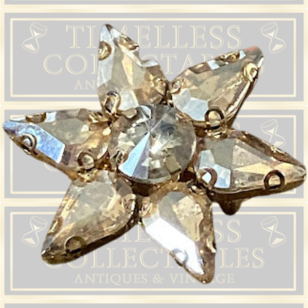 Vintage Starburst Clear Rhinestone Brooch,