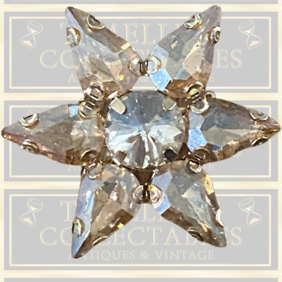 Vintage Starburst Clear Rhinestone Brooch,