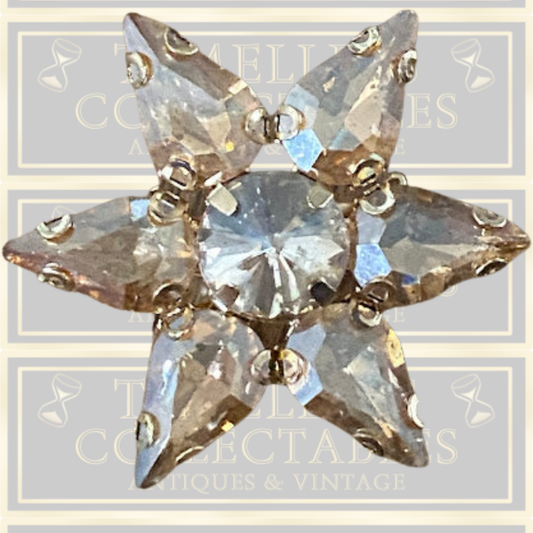 Vintage Starburst Clear Rhinestone Brooch,