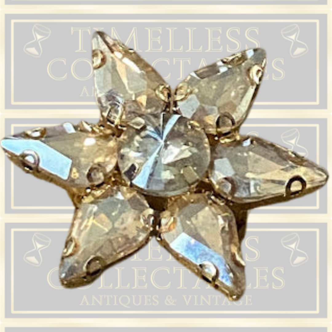 Vintage Starburst Clear Rhinestone Brooch,