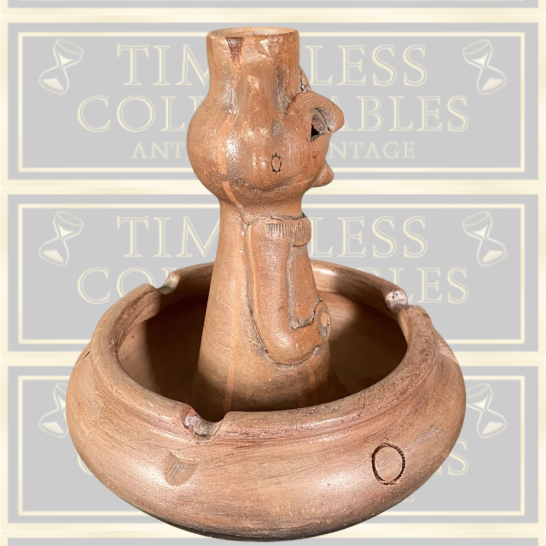 Vintage Mexican Terracotta Folk Art Figural Candle Holder Ashtray