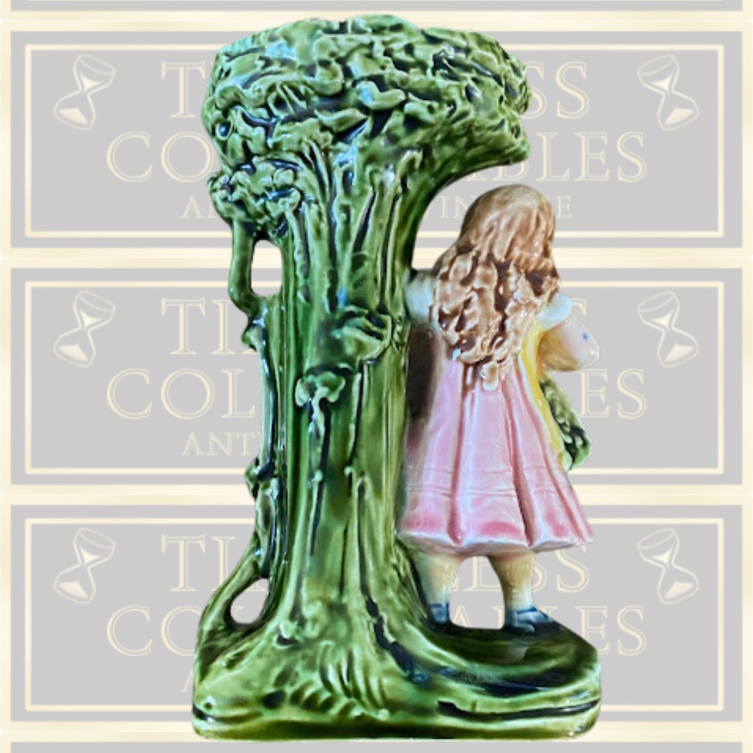 Antique Majolica Girl Apple Picker Vase