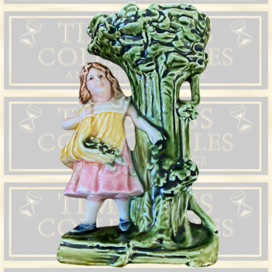 Antique Majolica Girl Apple Picker Vase