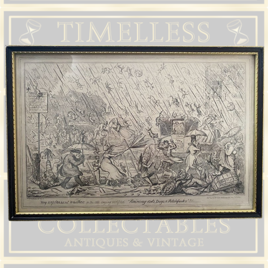 Raining Cats, Dogs, & Pitchforks! Satirical Engraving