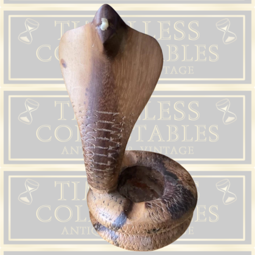 Vintage Pair Wooden Hand Carved Cobra Ashtray/Candle Holders