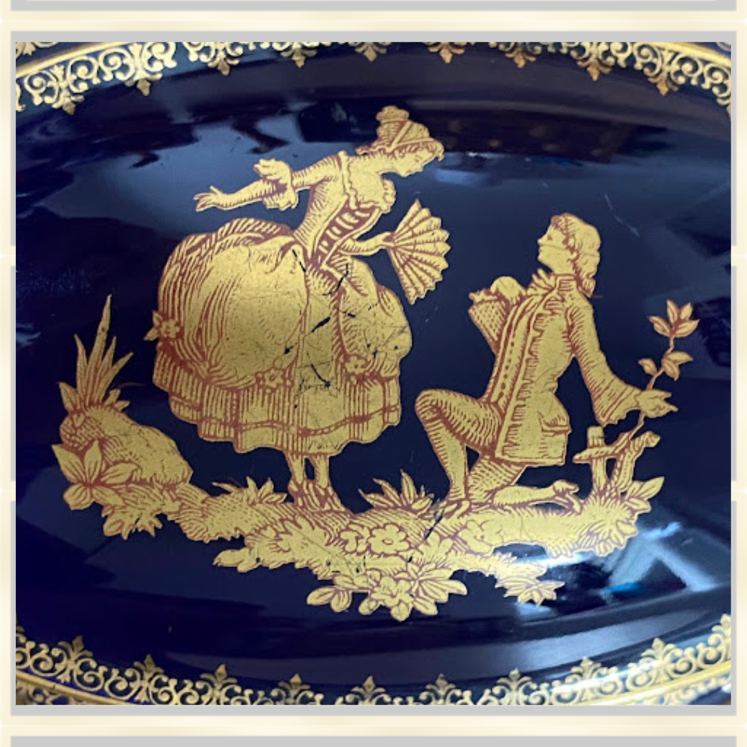 Vintage Meissner Limoges Gold & Cobalt Trinket Box