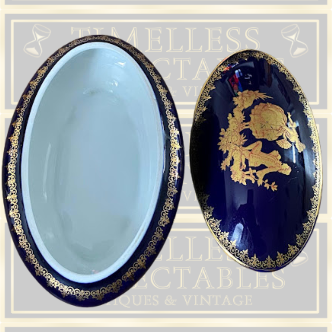 Vintage Meissner Limoges Gold & Cobalt Trinket Box