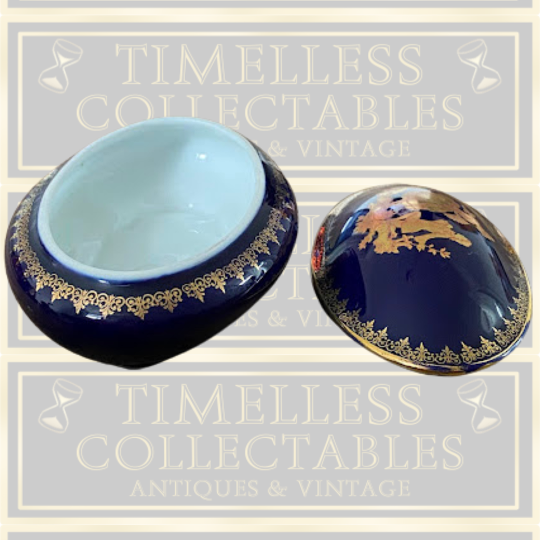 Vintage Meissner Limoges Gold & Cobalt Trinket Box