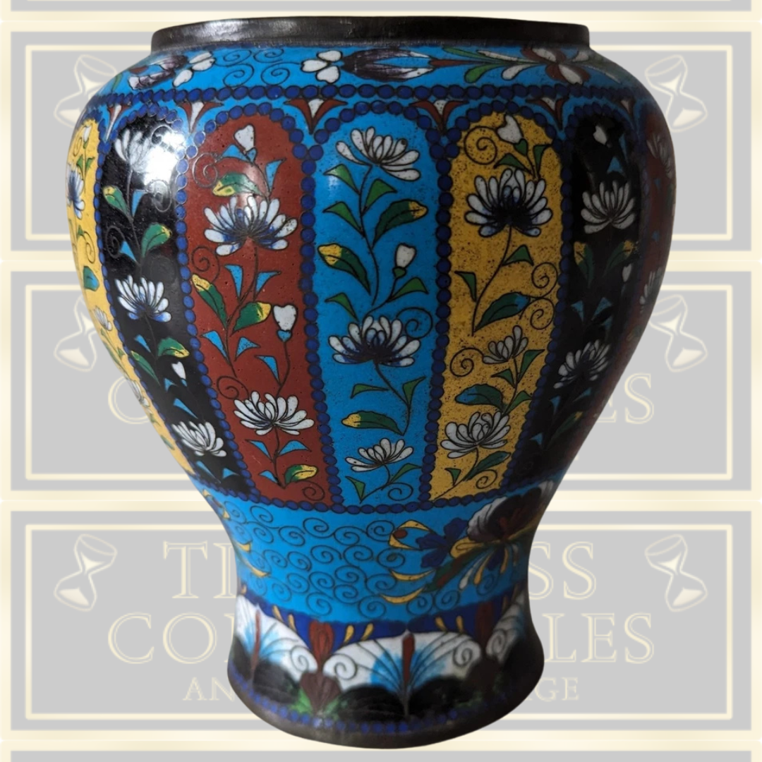 Antique Oriental Cloisonne Enamel Vase
