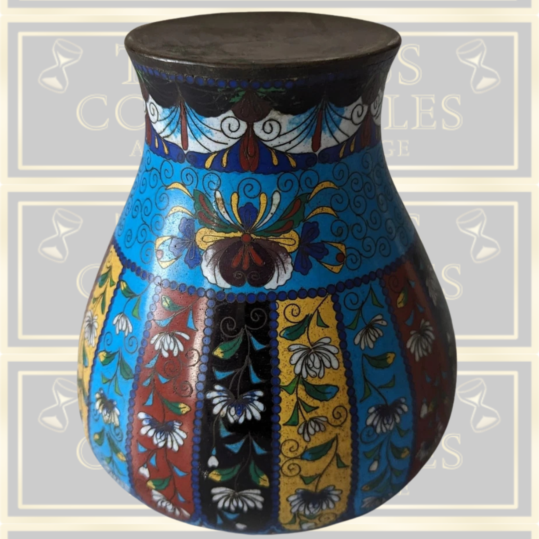 Antique Oriental Cloisonne Enamel Vase