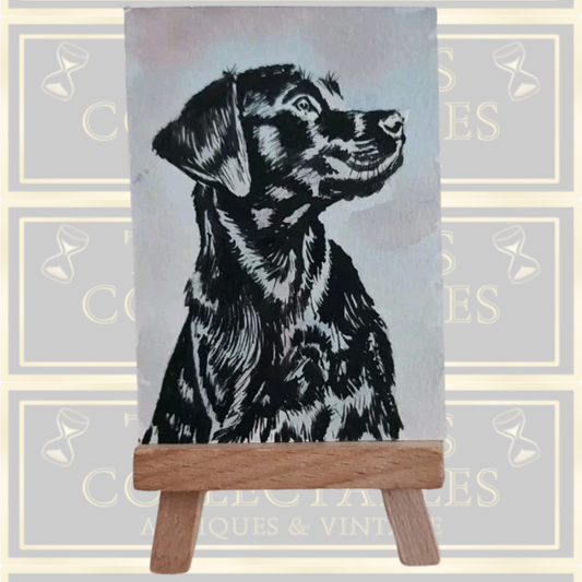 Original Miniature Black Labrador Watercolour Painting