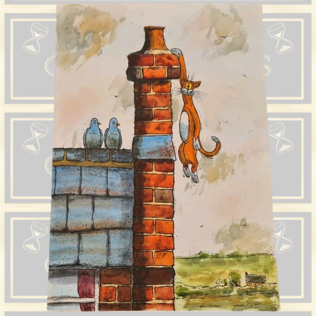 Original Watercolour Painting Titled "Mischief On The Roof
