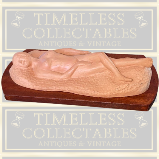 Vintage Terracotta Naked Lady On Wooden Plinth