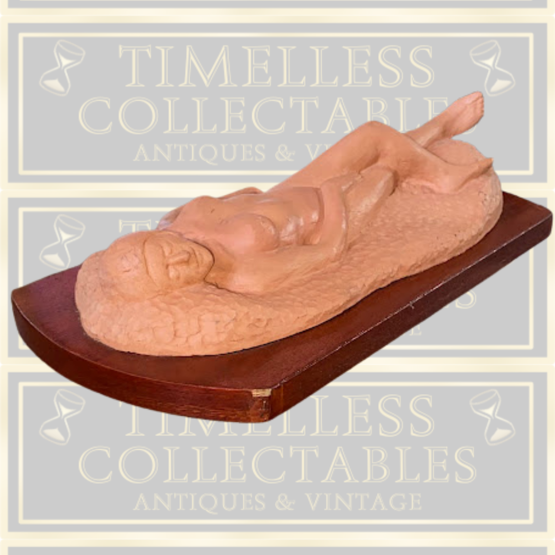 Vintage Terracotta Naked Lady On Wooden Plinth