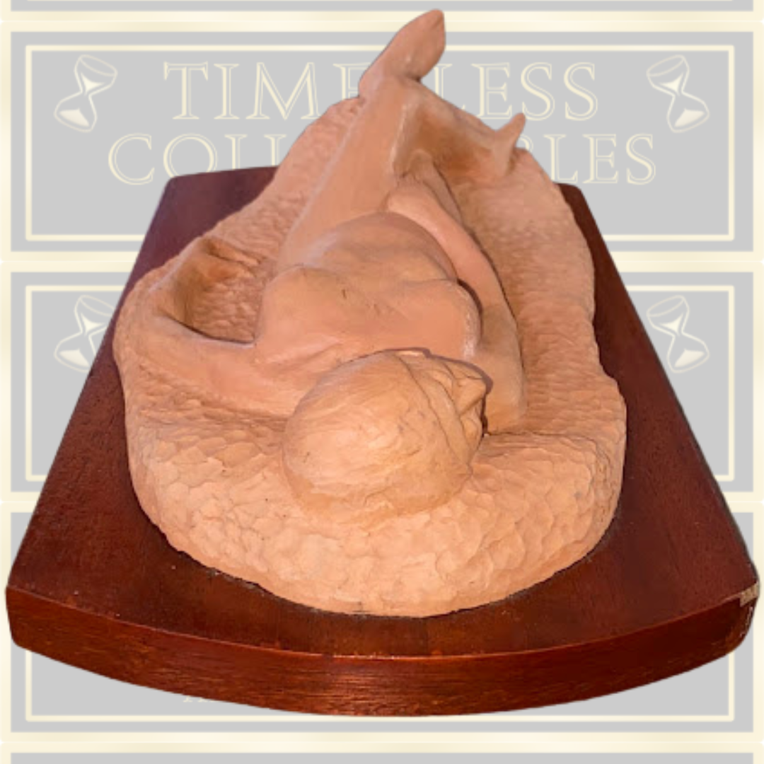 Vintage Terracotta Naked Lady On Wooden Plinth