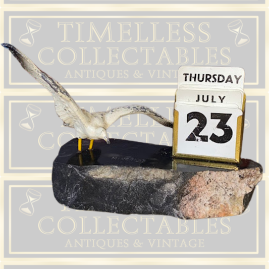 Vintage Cornish Serpentine & Seagull Desk Calendar