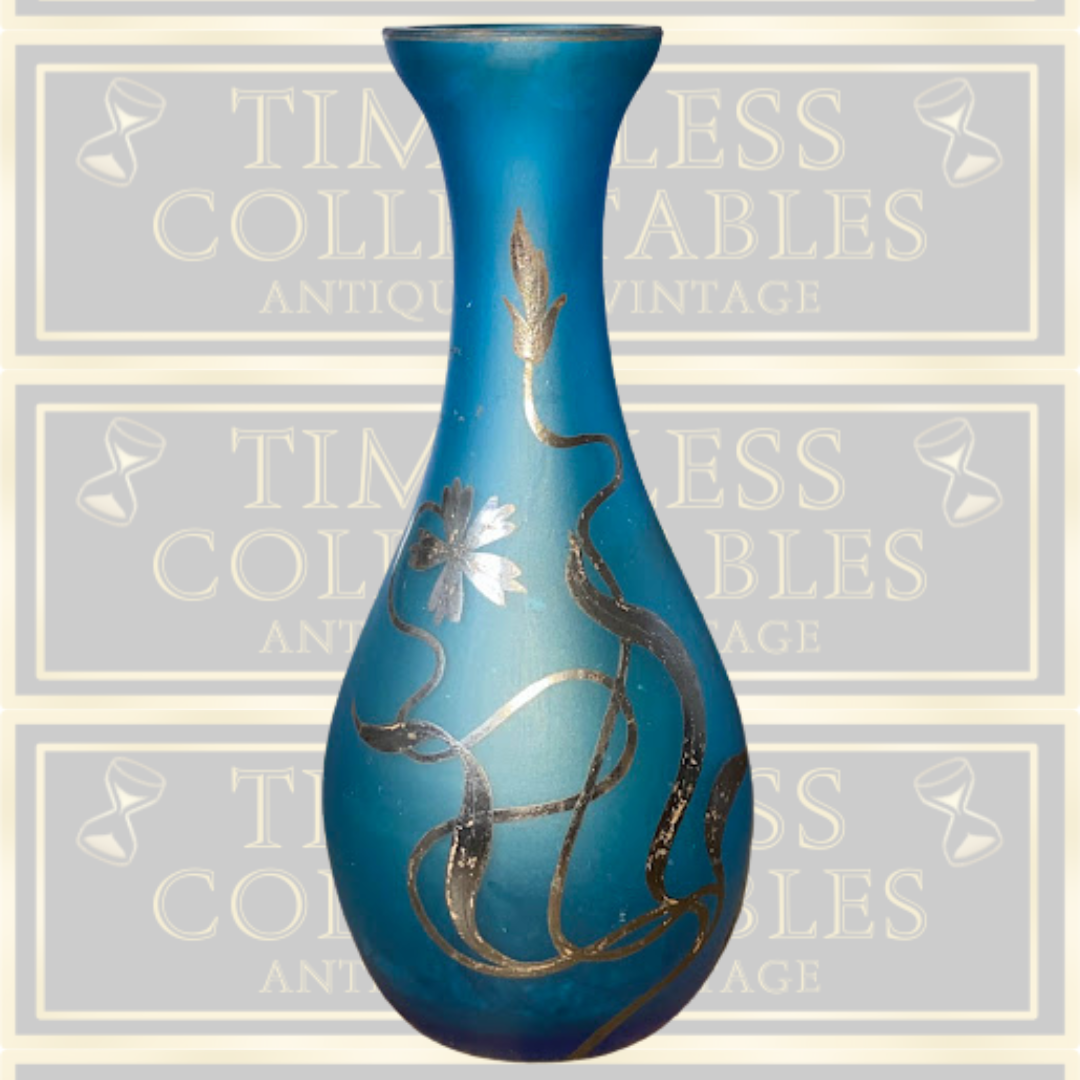 Vintage Small Art Nouveau Bohemian Blue Glass Vase