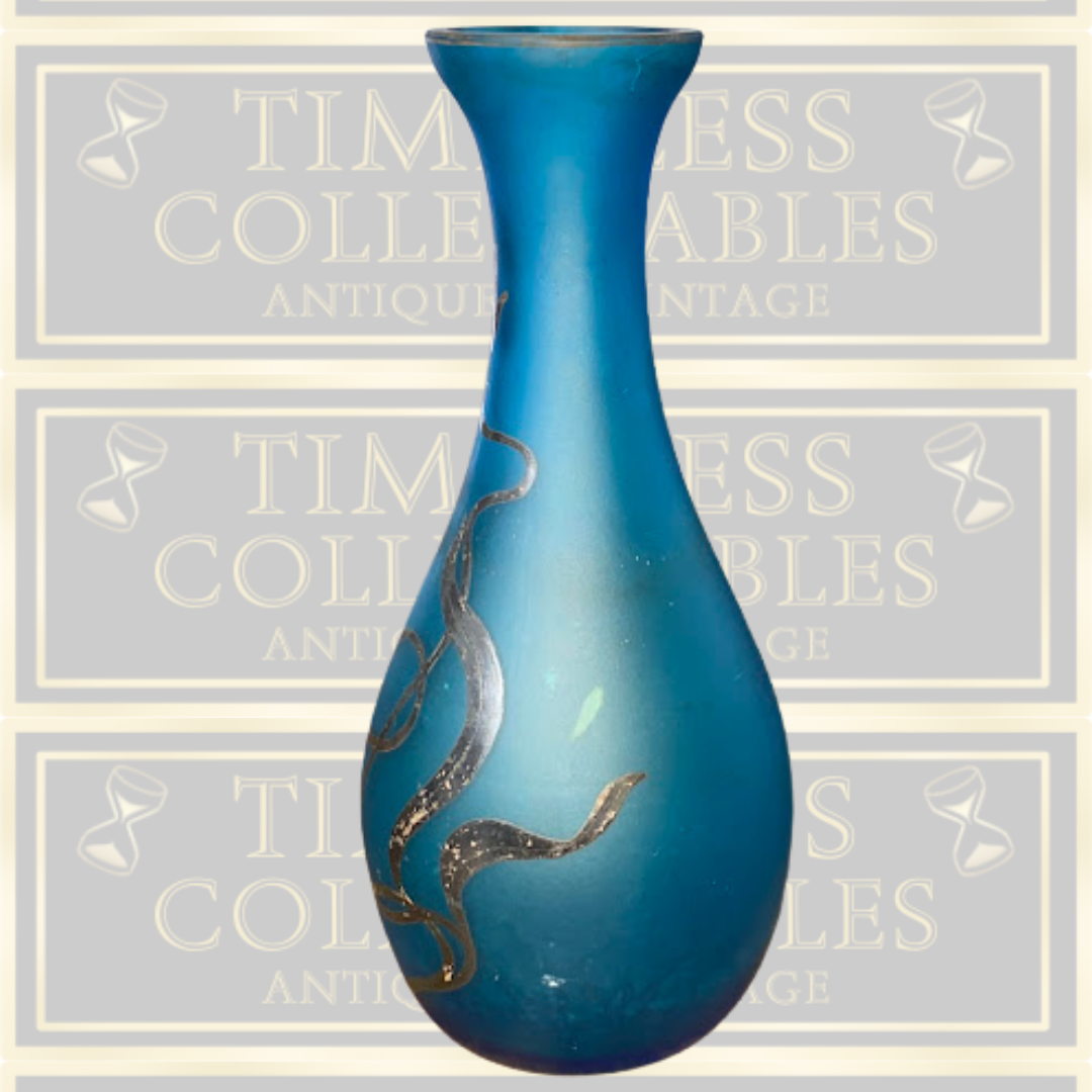 Vintage Small Art Nouveau Bohemian Blue Glass Vase